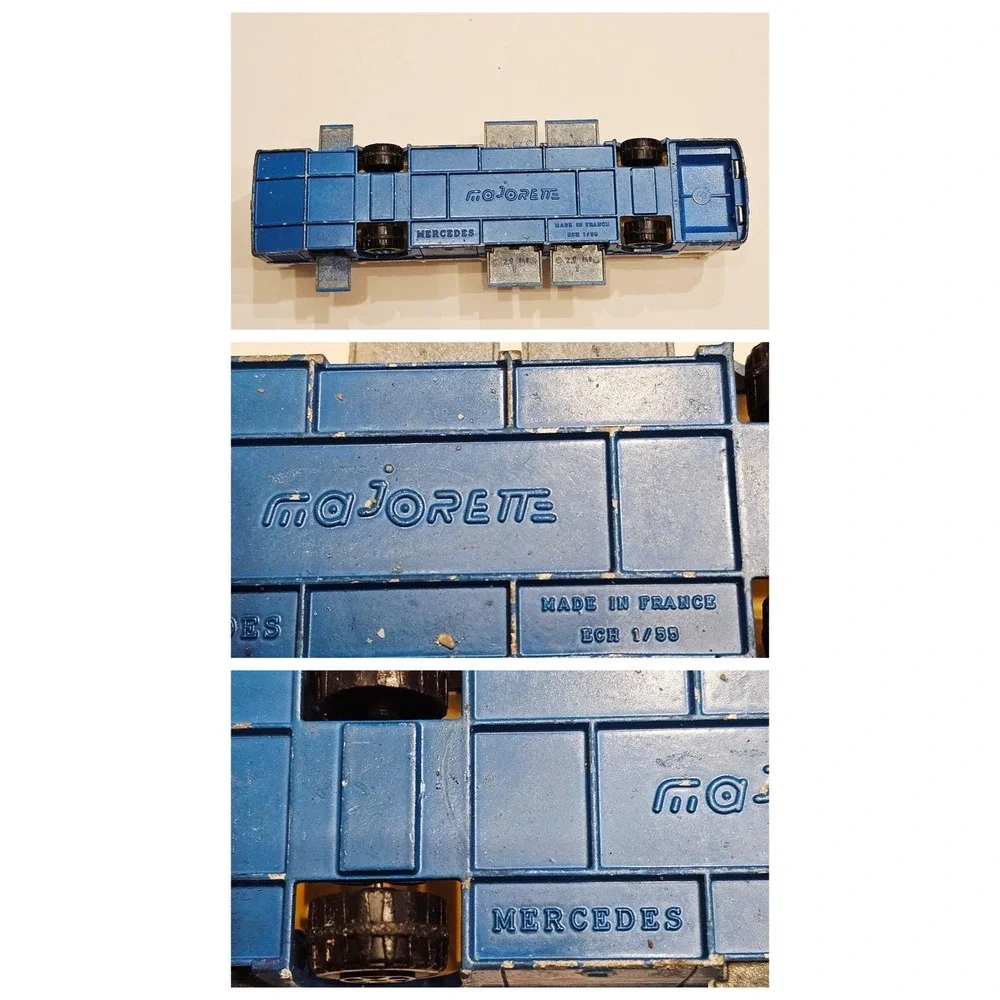 VTG Majorette Mercedes Tour Bus Toy 1/55 Blue‎ White International Flags France